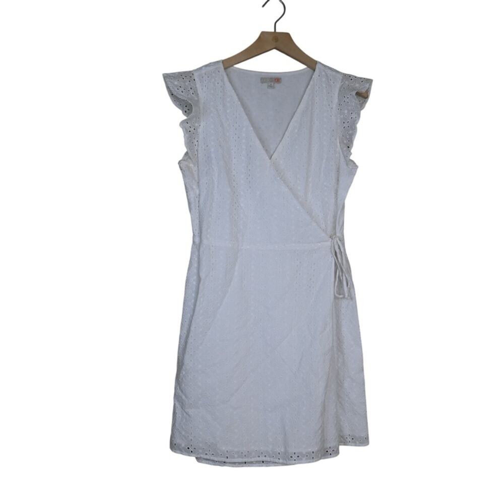 Gianni Bini Womens M White Eyelet Faux Wrap Dress